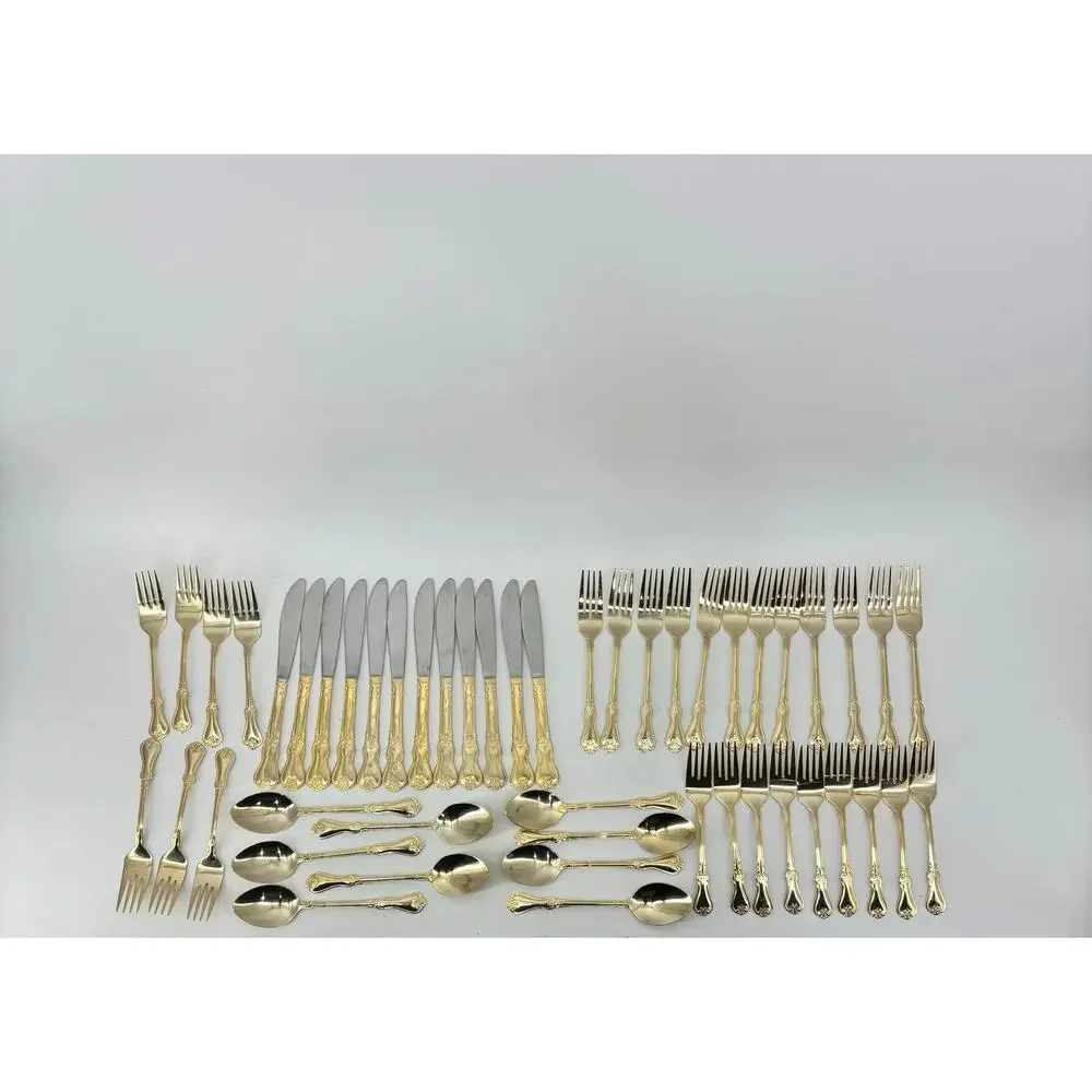 Alco Flatware Gold Tone Hollywood Regency Spoons Forks Knifes 49 Pcs